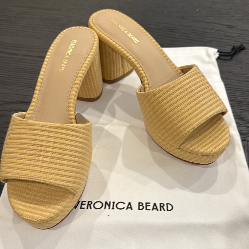 Veronica Beard Beige Ribbed Mules